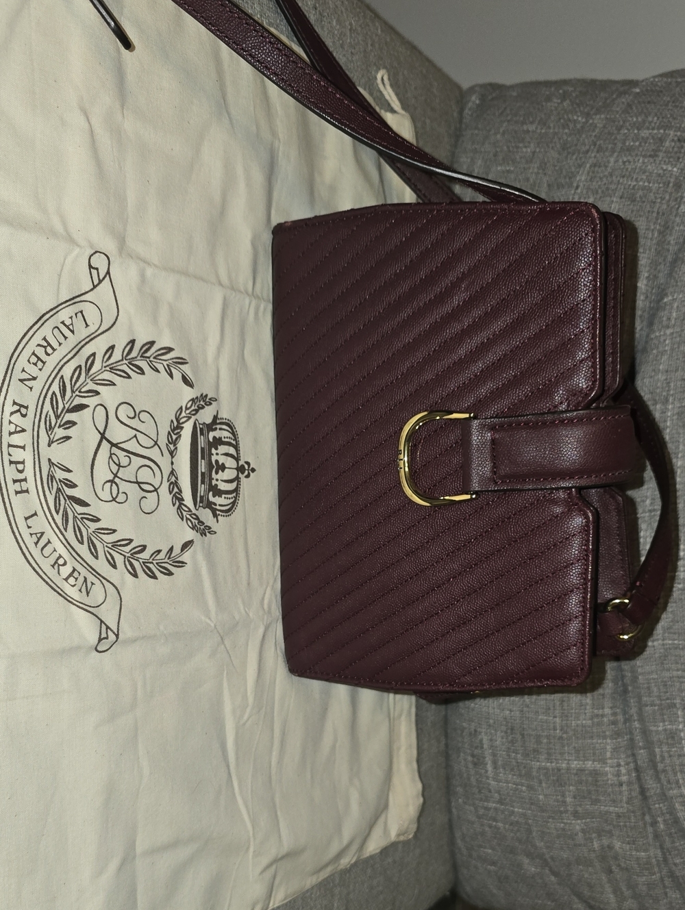 Lauren Ralph Lauren Quilted Crossbody Bag in Burgundy with Gold Hardware